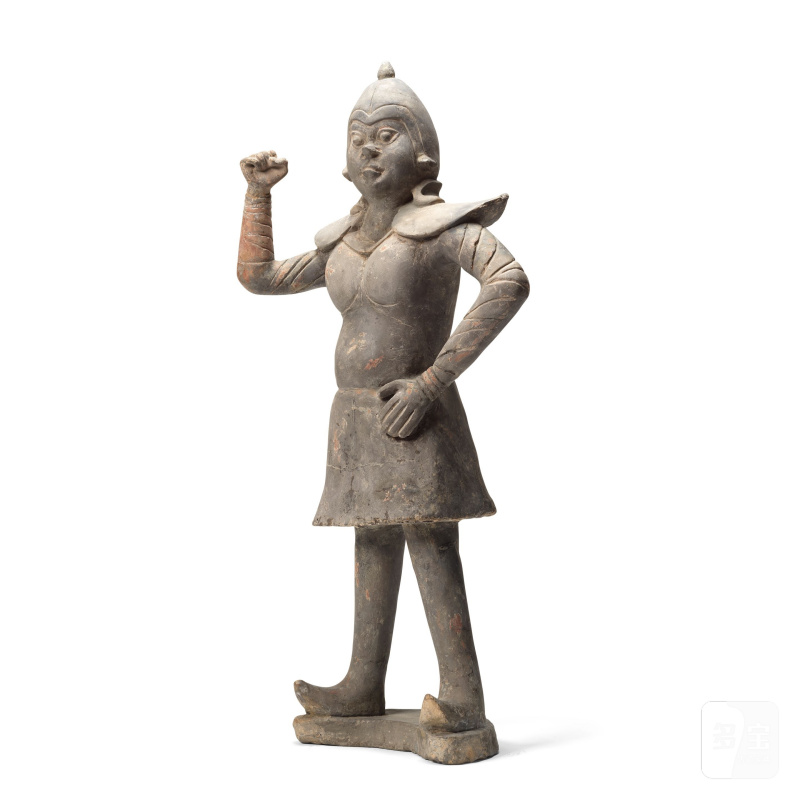 六朝 灰武士俑 | A LARGE GREY POTTERY FIGURE OF A SOLDIER - 图5
